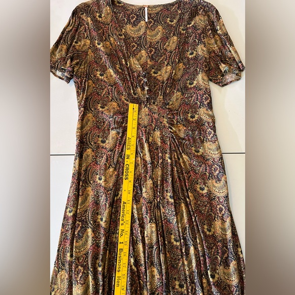 Free People Paisley Maxi Dress Jeweltone muted V neck side zipper size 14 - Picture 6 of 10